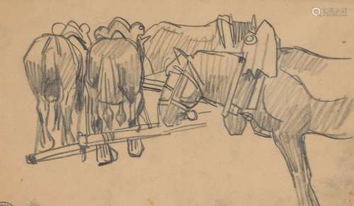 Mathurin MEHEUT (1882-1958)  « Quatre chevaux de dos et prof...