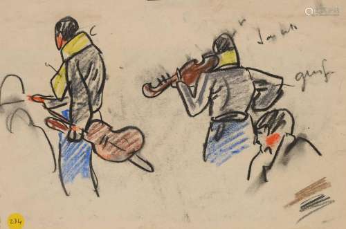 Mathurin MEHEUT (1882-1958)  « Joueurs de violon » Crayolors...