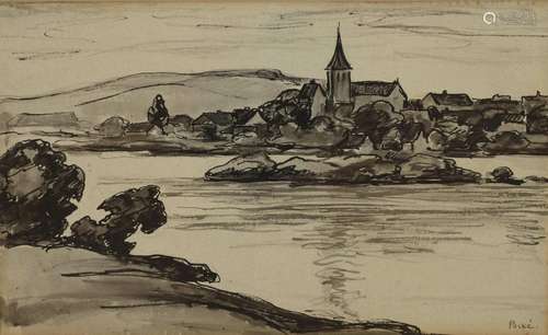 Jean PESKE (1870-1949) "Paysage" dessin aquarellé ...