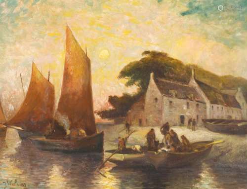 Joseph WILLEMS (1845-1910) "Retour de la pêche, Cotriad...