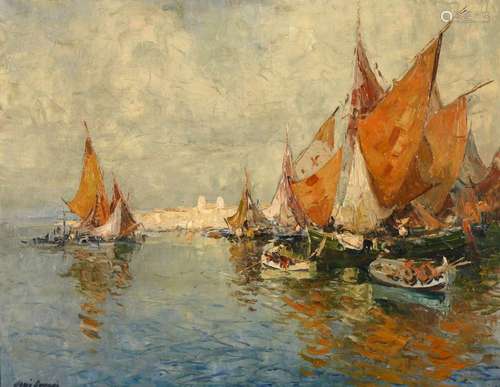 Mério AMEGLIO (1897-1970) "Barques sous voiles devant l...