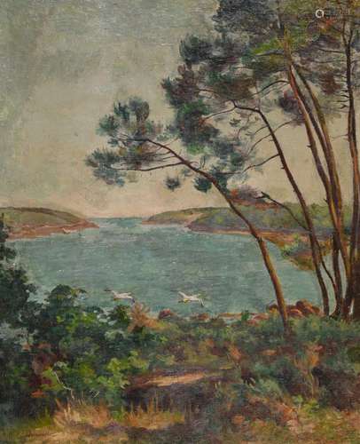 Gabrielle DELAVALLEE (1864-1930) "Les pins dominant la ...