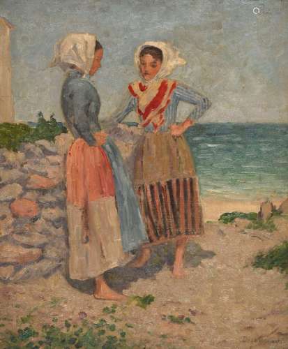 Emile DEZAUNAY (1854-1938) "Deux femmes en discussion e...