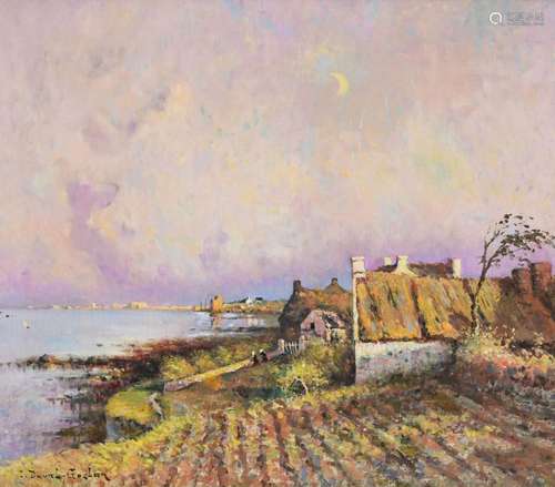 Léon DUVAL-GOZLAN (1853-1941) "Chaumières bretonnes en ...