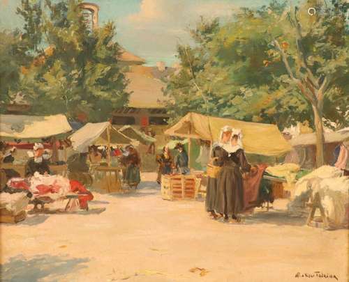 Alfred Victor FOURNIER (1872-1924) "Marché de Concarnea...