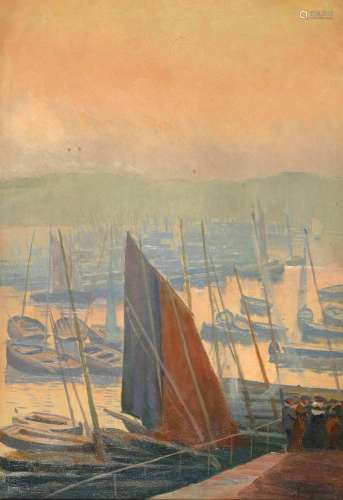 Mathurin JANSSAUD (1857-1940) "Le port Douarnenez, flot...