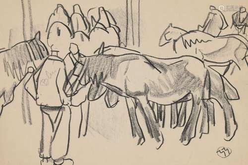 Mathurin MEHEUT (1882-1958) « Marché aux chevaux » crayon gr...