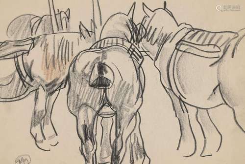 Mathurin MEHEUT (1882-1958) « Les chevaux » crayon gras et r...