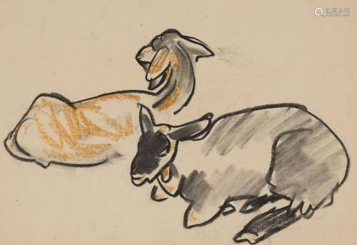 Mathurin MEHEUT (1882-1958) « Deux moutons » crayons non sig...