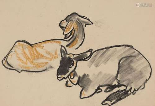 Mathurin MEHEUT (1882-1958) « Deux moutons » crayons non sig...