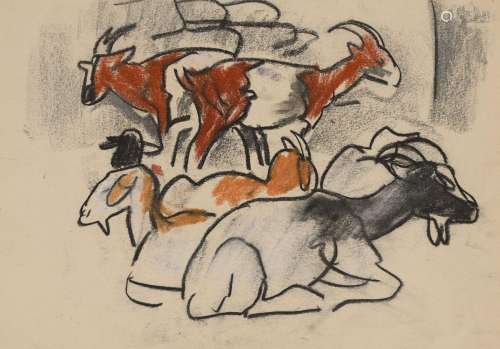 Mathurin MEHEUT (1882-1958) « Les chèvres » crayolors non si...