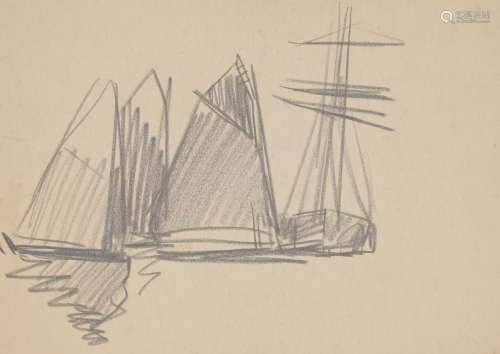 Mathurin MEHEUT (1882-1958) « Les barques » crayon gras non ...