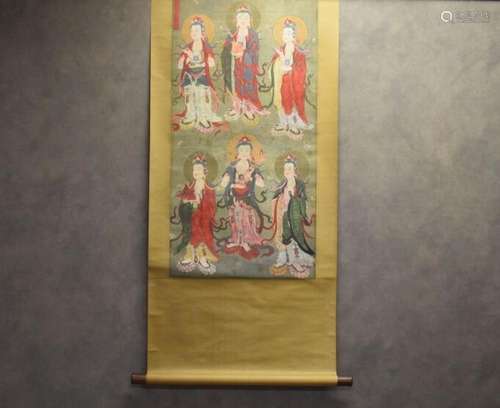 CHINE. Divinités féminines, peinture sur pa