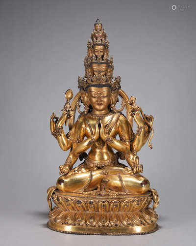 A gilding copper Guanyin bodhisattva