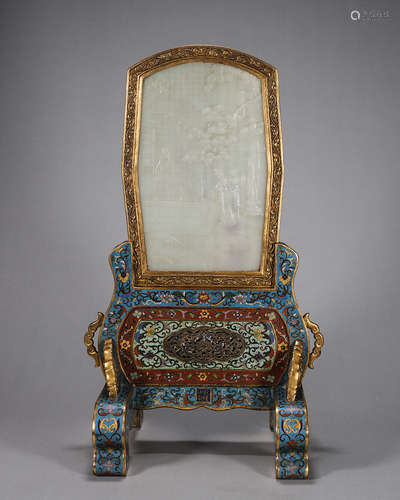 A cloisonne jade-inlaid figure patterned screen