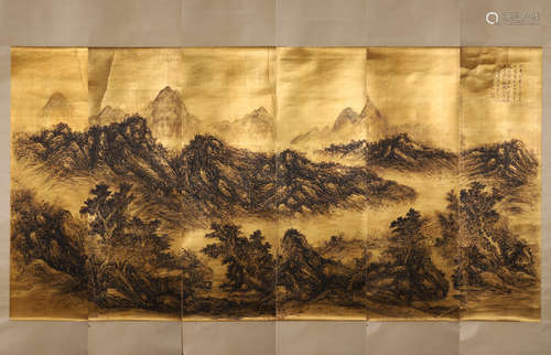 6 scrolls of Chinese landscape painting, Huang Binhong mark