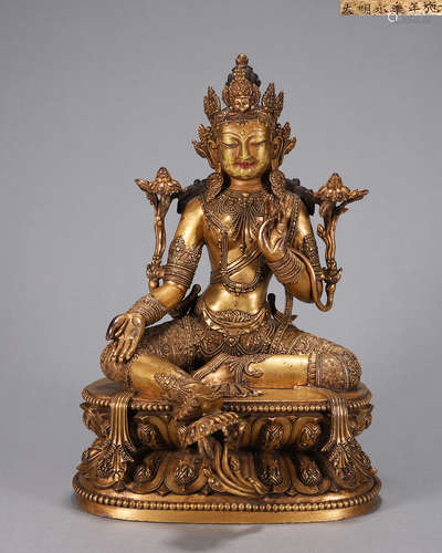 A gilding copper green tara statue