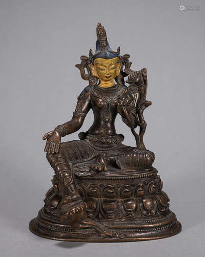 A copper Tibetan green tara statue