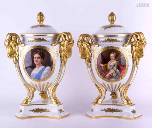 Pair of lidded vases with portrait, Rosenthal