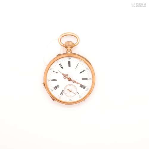 MONTRE DE POCHE EN OR<br />
Cadran à fond émaillé blanc