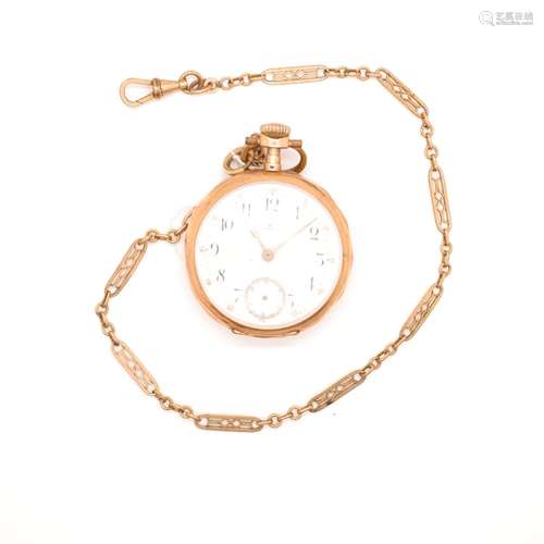 MONTRE DE POCHE EN OR OMEGA<br />
Cadran émaillé blanc aux c...