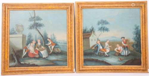 PAIRE DE TABLEAUX "SCÈNES CHAMPÊTRES ANIMÉES" ÉCOL...