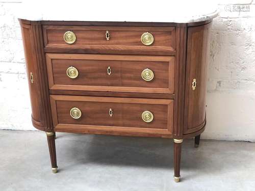 RARE COMMODE DEMI-LUNE LOUIS XVI EN ACAJOU de Conrad MAUTER ...