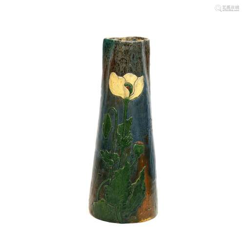 VASE ART NOUVEAU À COL TRILOBÉ EN GRÈS ÉMAILLÉ de Léo MAES-V...