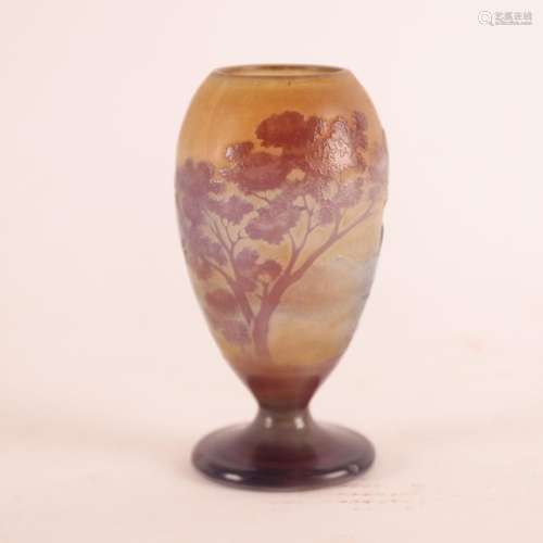 VASE ART NOUVEAU SUR PIÉDOUCHE de GALLÉ<br />
Verre multicou...