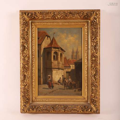 TABLEAU "SCÈNE DE VILLAGE" de Jacques CARABAIN (18...