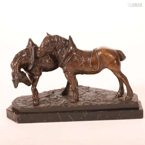 BRONZE "GROUPE DE DEUX CHEVAUX DE TRAIT" de Hans G...