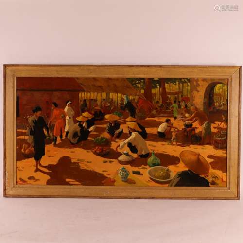 TABLEAU "SCÈNE DE MARCHÉ À SAIGON" de Roger BAUDRY...