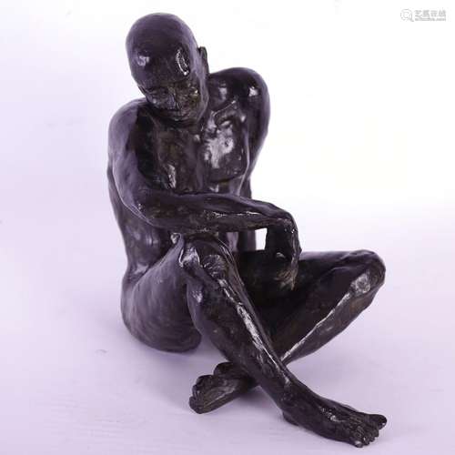 BRONZE "NU MASCULIN ASSIS" de Fabienne MALCORPS (n...