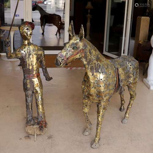 SCULPTURE EN DEUX PIÈCES EN MÉTAL "L'ÂNE ET SON COCHET&...