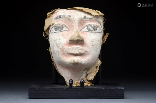 EGYPTIAN GESSO PAINTED COFFIN MASK - WITH REPORT