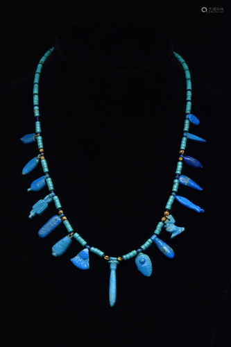 EGYPTIAN FAIENCE AMULETIC NECKLACE