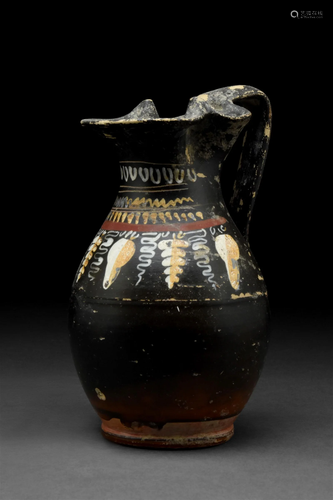 GREEK GNATHIAN TERRACOTTA OINOCHOE WITH DECORATION