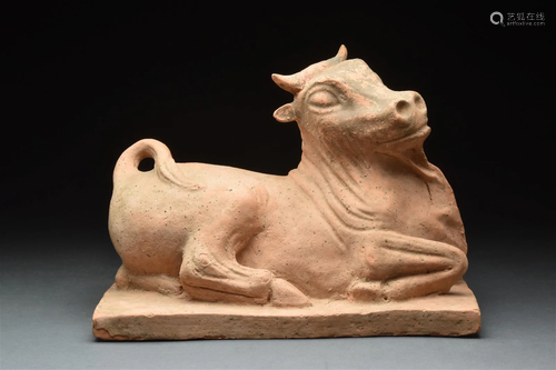 ANCIENT GREEK TERRACOTTA RECLING BULL VOTIVE