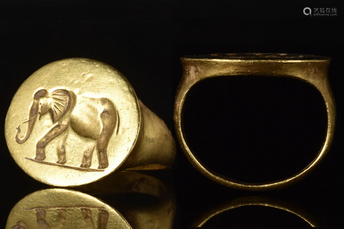 GREEK SOLID GOLD RING WITH ELEPHANT