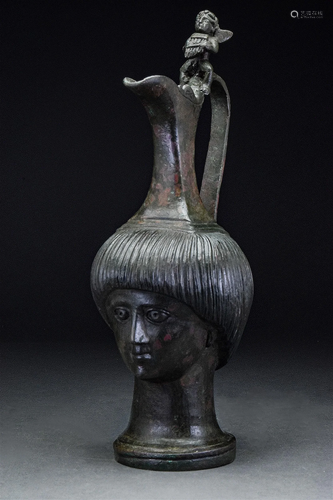 ROMAN FIGURAL BRONZE JUG WITH MALE HEAD