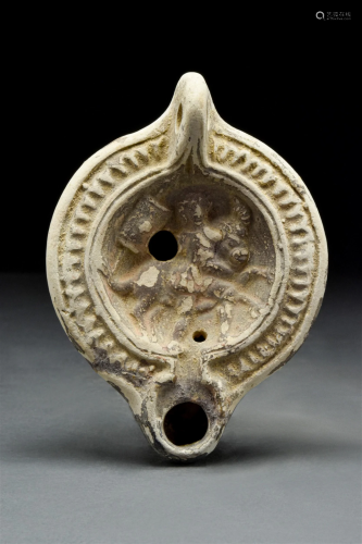 ROMAN TERRACOTTA OIL LAMP WITH EQUESTRIAN SOLDIER