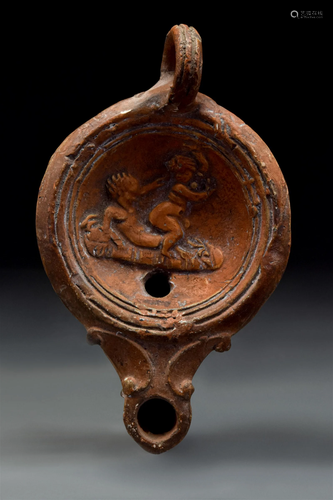 ROMAN TERRACOTTA OIL LAMP WITH EROTIC SCENE