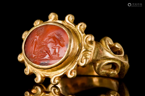 ROMAN CARNELIAN INTAGLIO IN GOLD RING