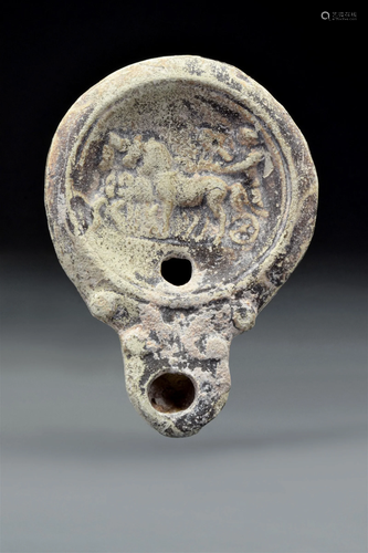 ROMAN TERRACOTTA OIL LAMP WITH VICTORY IN CHARIOT