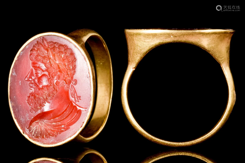 STUNNING ROMAN GOLD INTAGLIO RING WITH SEPTIMUS SEVERUS - WI...