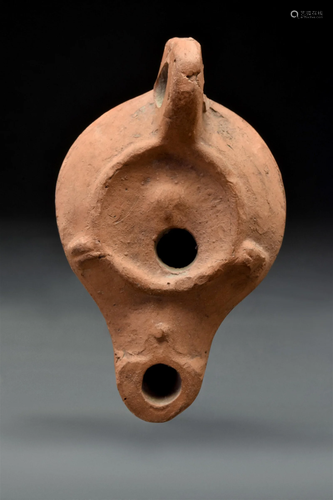 ROMAN TERRACOTTA OIL LAMP WITH HANDLE