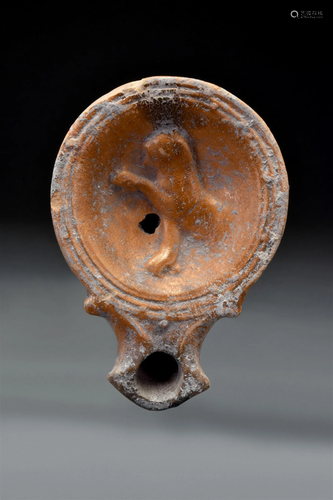 ROMAN TERRACOTTA OIL LAMP WITH PANTHER