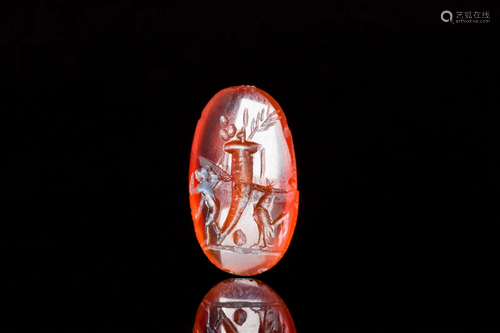 ROMAN CARNELIAN GEMSTONE WITH SATYR AND EAGLE - WITH REPORT