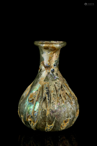 ROMAN GLASS RIBBED FLASK