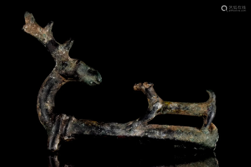 ROMANO-BRITISH BRONZE STAG AND DOG PATERA HANDLE